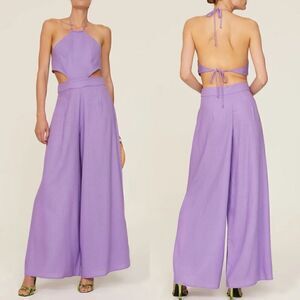LOUNA Jumpsuit Womens Large L Lavender Backless Wide Leg Linen Blend Strappy